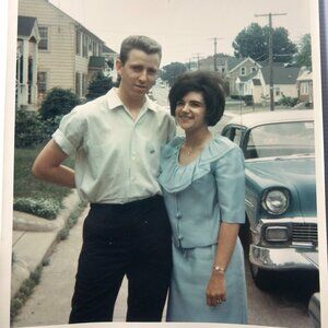Vintage Kodachrome Photo 1956 Chevy Greaser Boy and Girlfriend